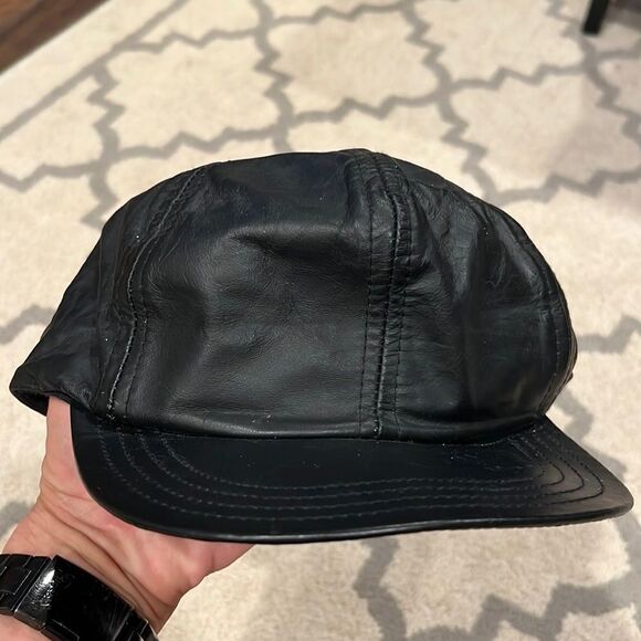 Black genuine Leather Baseball Cap Sima International Adjustable made in USA - Picture 1 of 9